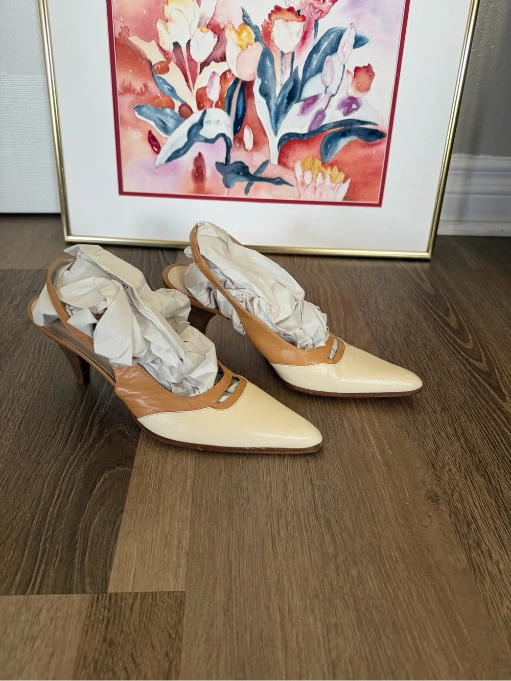 Vintage Mazzini Two toned Italian leather sling back